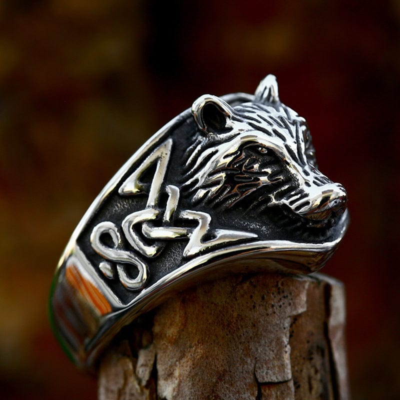 Kobine Men's Punk Wolf's Head Ring