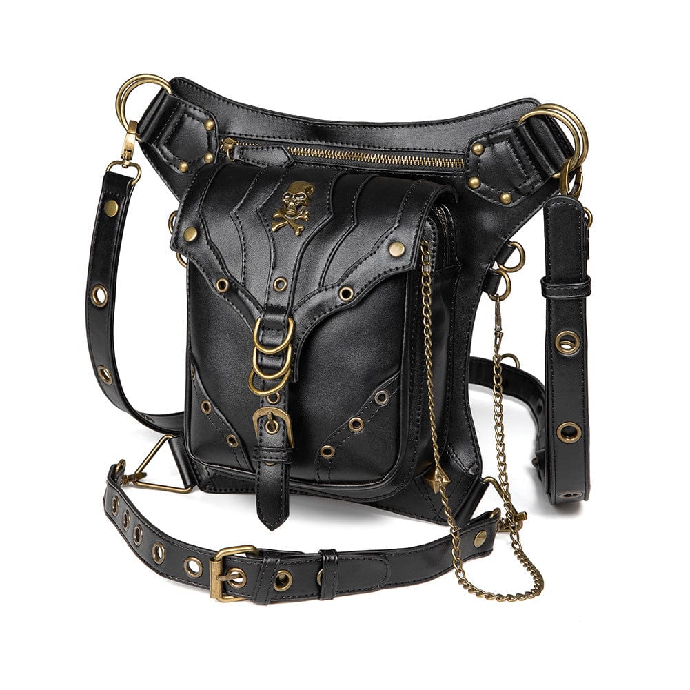 Kobine Men's Steampunk Skull Eyelet Multifunctional Faux Leather Bag