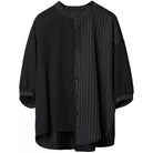 Kobine Men's Techwear Asymmetric Pinstripe Loose Shirt