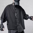Kobine Men's Techwear Asymmetric Pinstripe Loose Shirt