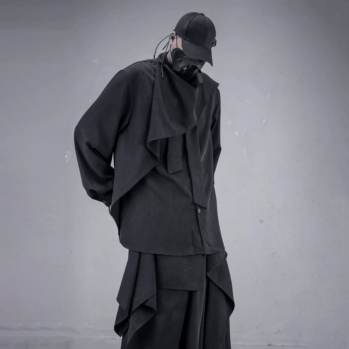 Kobine Men's Techwear Asymmetric Strappy Long Sleeve Shirt
