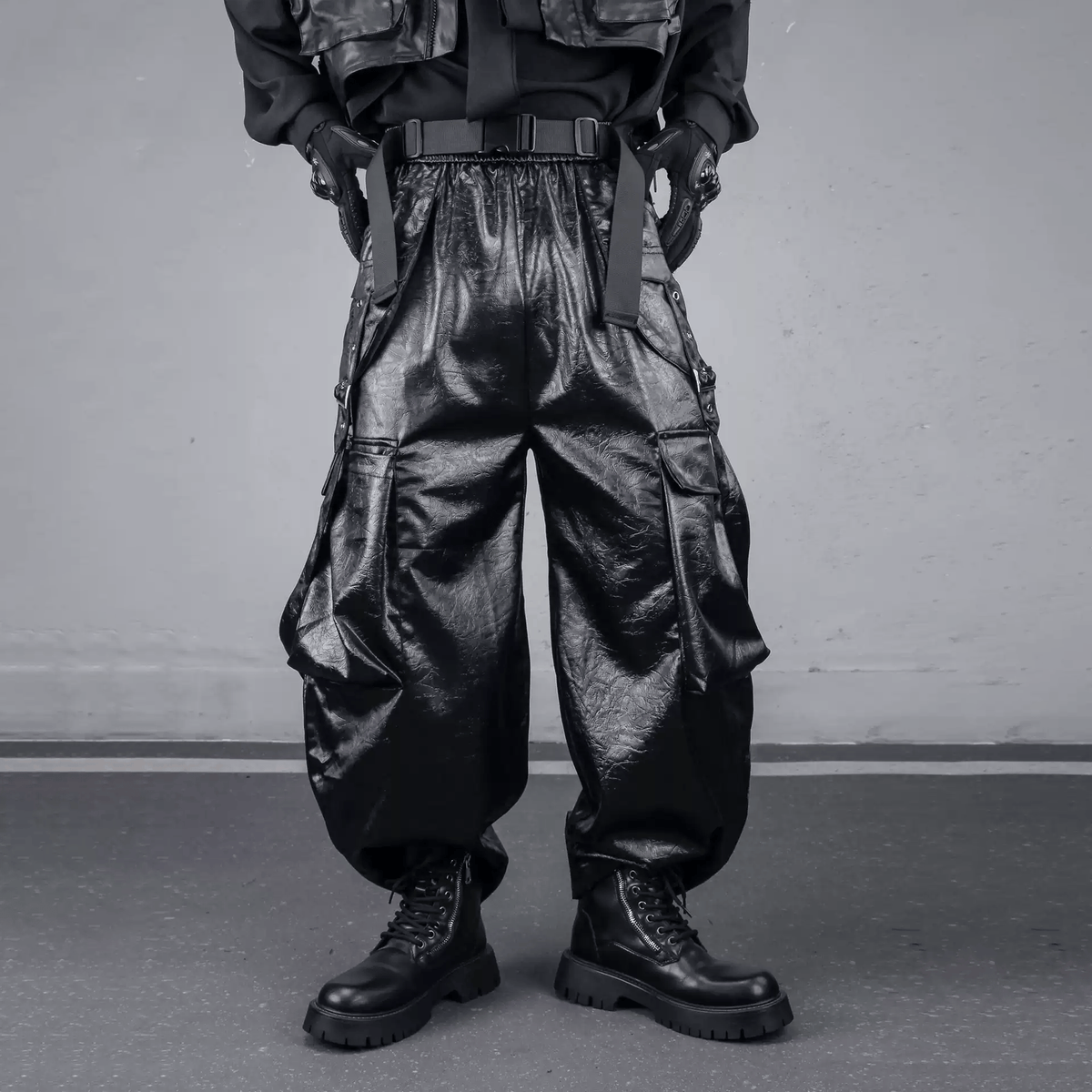 Kobine Men's Techwear Big Pocket Buckle Strap Textured Cargo Pants