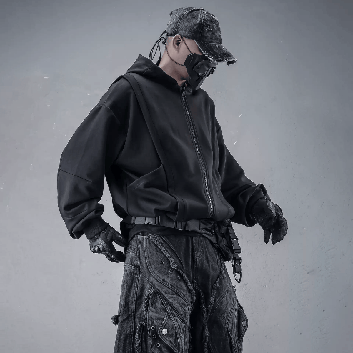 Kobine Men's Techwear Big Pocket Front Zipper Hooded Jacket
