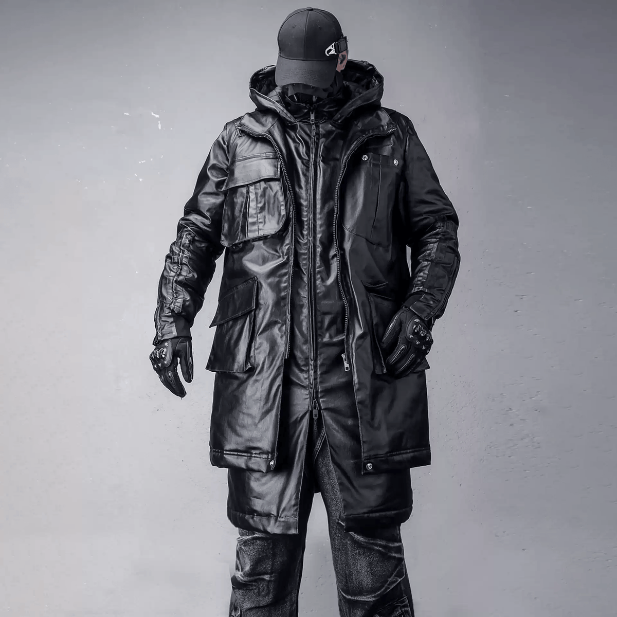 Kobine Men's Techwear Big Pocket Mock Two-piece Hooded Coat