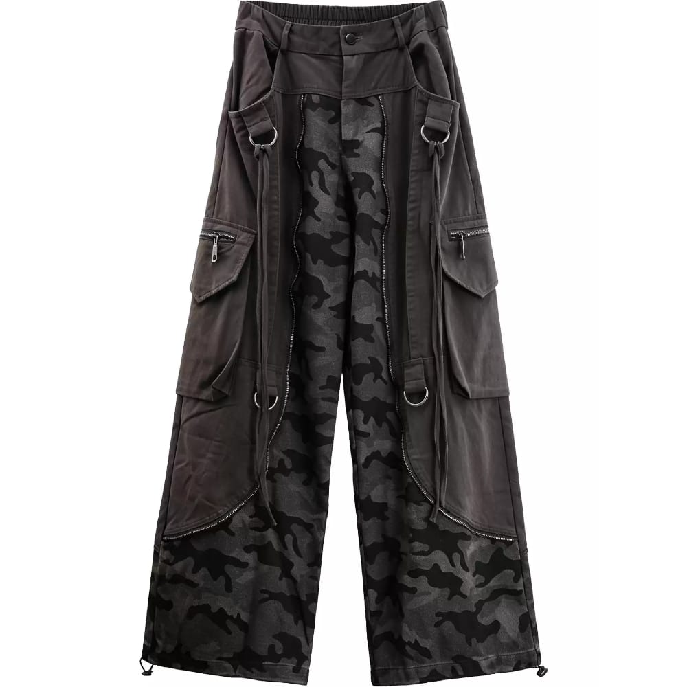 Kobine Men's Techwear Big Pockets Strappy Patchwork Camouflage Pants