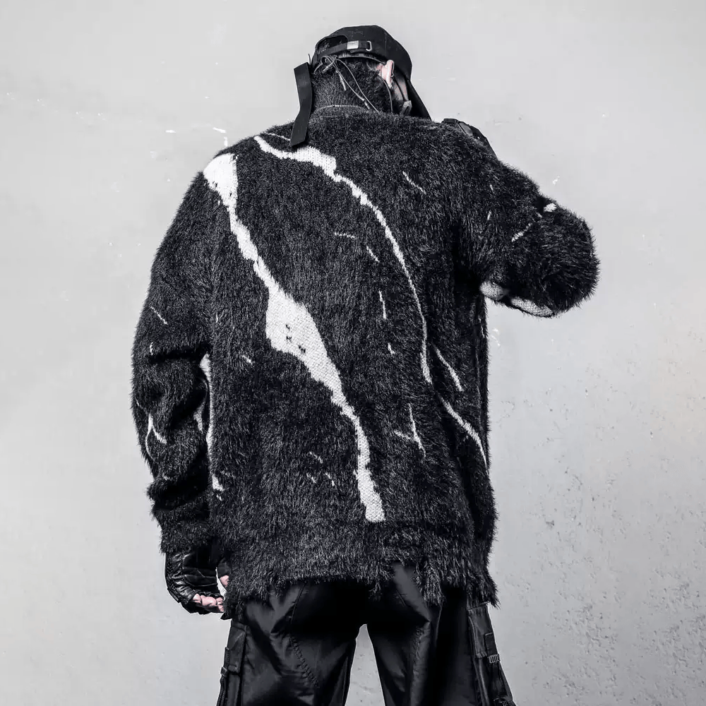 Kobine Men's Techwear Criss‑cross Lace-up High Collar Two‑Tone Sweater