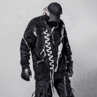 Kobine Men's Techwear Criss‑cross Lace-up High Collar Two‑Tone Sweater