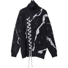 Kobine Men's Techwear Criss‑cross Lace-up High Collar Two‑Tone Sweater
