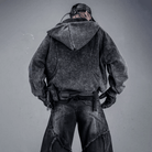 Kobine Men's Techwear Distressed Asymmetrical Placket Zip-Up Hooded Jacket