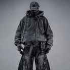 Kobine Men's Techwear Distressed Asymmetrical Placket Zip-Up Hooded Jacket