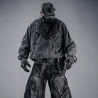 Kobine Men's Techwear Distressed Asymmetrical Placket Zip-Up Hooded Jacket