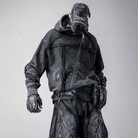 Kobine Men's Techwear Distressed Diagonal Placket Hooded Jacket