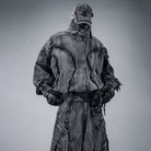 Kobine Men's Techwear Distressed Raw Edge Stand Collar Jacket
