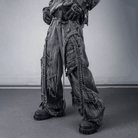 Kobine Men's Techwear Distressed Raw Edge Strappy Wide Leg Pants