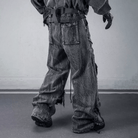 Kobine Men's Techwear Distressed Raw Edge Strappy Wide Leg Pants