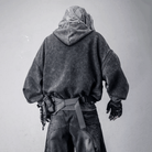 Kobine Men's Techwear Distressed Studded Zip-Up Hooded Jacket