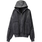 Kobine Men's Techwear Distressed Studded Zip-Up Hooded Jacket