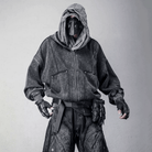 Kobine Men's Techwear Distressed Studded Zip-Up Hooded Jacket