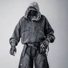 Kobine Men's Techwear Distressed Studded Zip-Up Hooded Jacket