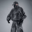 Kobine Men's Techwear Eyelet Zipper Raw Edge High Collar Jacket