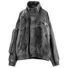 Kobine Men's Techwear Eyelet Zipper Raw Edge High Collar Jacket
