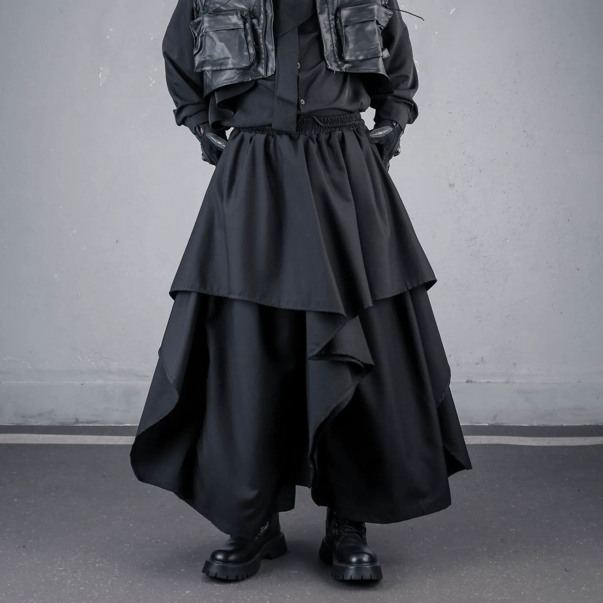 Kobine Men's Techwear Irregular Hem Mock Two-piece Skirt Pants