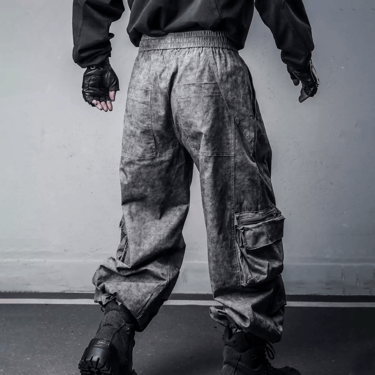 Kobine Men's Techwear Large Pocket Washed Loose Cargo Pants