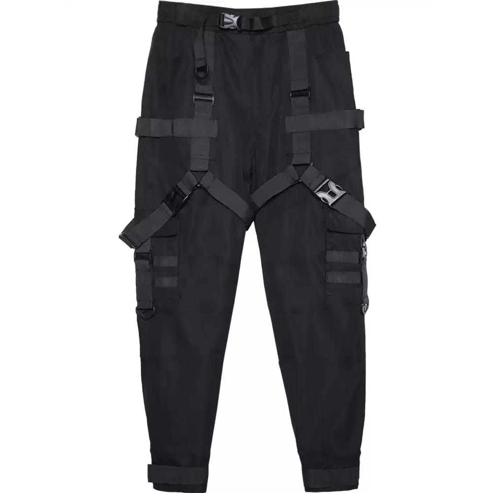 Kobine Men's Techwear Multi Buckle Straps Large Pocket Cuffed Cargo Pants