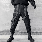 Kobine Men's Techwear Multi Buckle Straps Large Pocket Cuffed Cargo Pants