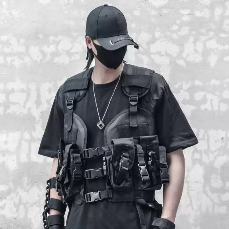 Kobine Men's Techwear Multi Buckle Straps & Multi-Pocket Vest