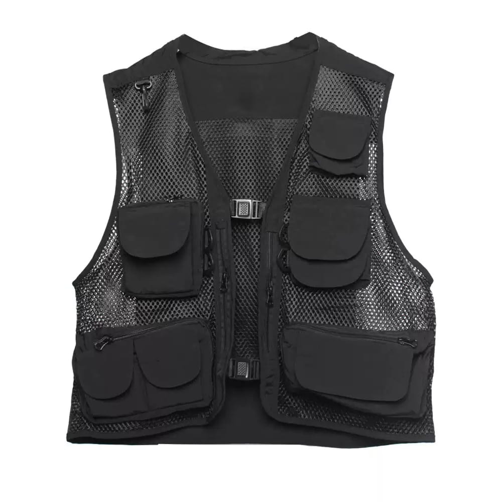 Kobine Men's Techwear Multi-Pocket Mesh Panel Buckle Vest