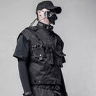 Kobine Men's Techwear Multi Zippers Large Pocket Stand Collar Vest