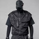 Kobine Men's Techwear Multi Zippers Large Pocket Stand Collar Vest