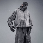 Kobine Men's Techwear Plaid Patchwork Zip Up Hooded Jacket