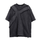Kobine Men's Techwear Raw Edge Cross Patchwork Short Sleeve Top