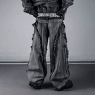 Kobine Men's Techwear Raw Edge Patchwork Wide Leg Pants