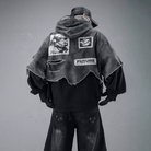 Kobine Men's Techwear Ripped Raw Edge Patchwork Hooded Jacket