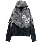 Kobine Men's Techwear Ripped Raw Edge Patchwork Hooded Jacket