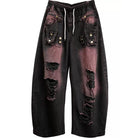 Kobine Men's Techwear Ripped Two‑Tone Wide Leg Denim Cargo Pants