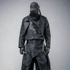Kobine Men's Techwear Rose Jacquard Snood Collar Asymmetric Coat