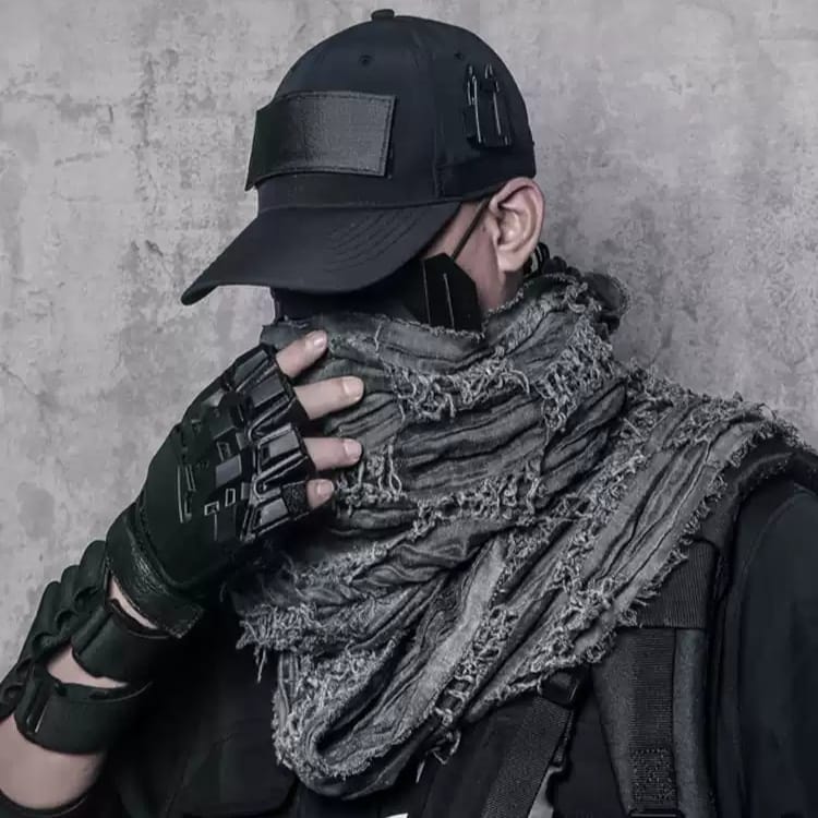 Kobine Men's Techwear Ruched Distressed Raw Edge Scarf