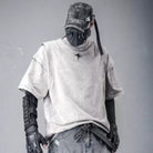Kobine Men's Techwear Star Decor Distressed Short Sleeve Top Grey
