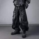 Kobine Men's Techwear Strappy Ruched Wide Leg Denim Cargo Pants