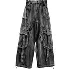 Kobine Men's Techwear Studded Strappy Loose Denim Cargo Pants