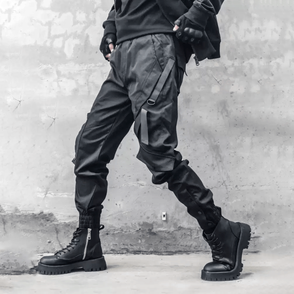 Kobine Men's Techwear Zipper Large Pocket Cuffed Cargo Pants