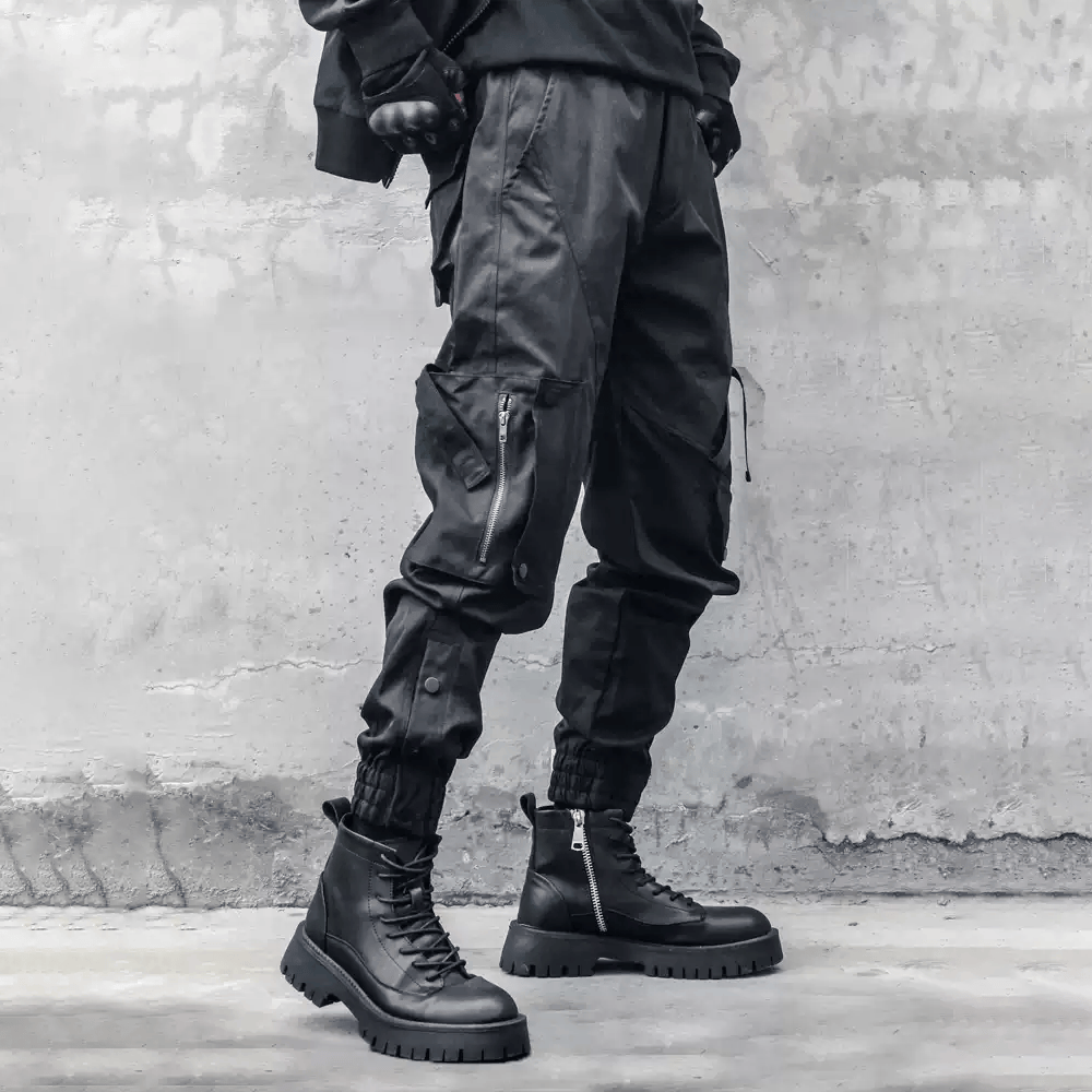 Kobine Men's Techwear Zipper Large Pocket Cuffed Cargo Pants