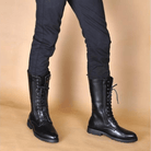 Kobine Men's Vintage Lace Up Zipper Faux Leather Army Boots Martin Boots