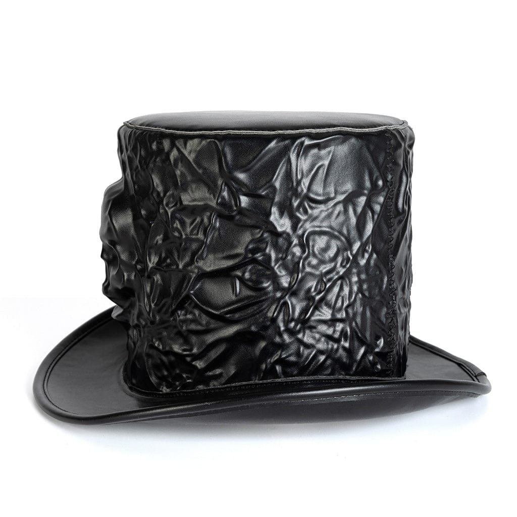 Kobine Unisex Gothic Skull Embossed Crinkled Top Hat