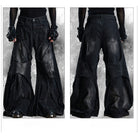 Kobine Unisex Grunge Raw Edge Double Layer Ultra Wide Leg Pants