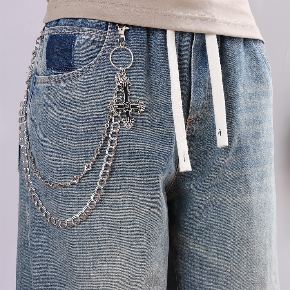 Kobine Unisex Punk Cross Double Layer Waist Chain